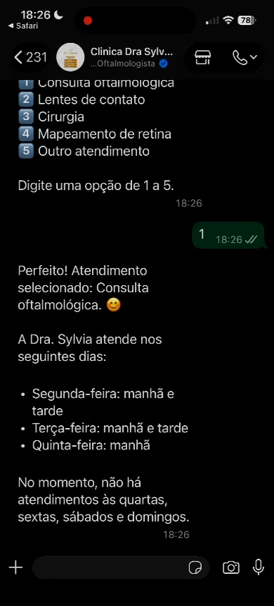 Conversa real de agendamento pelo WhatsApp